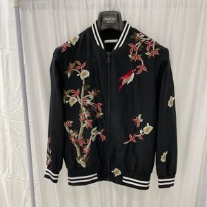 Alice and Olivia Lila Floral and Bird Embroidered Bomber Jacket